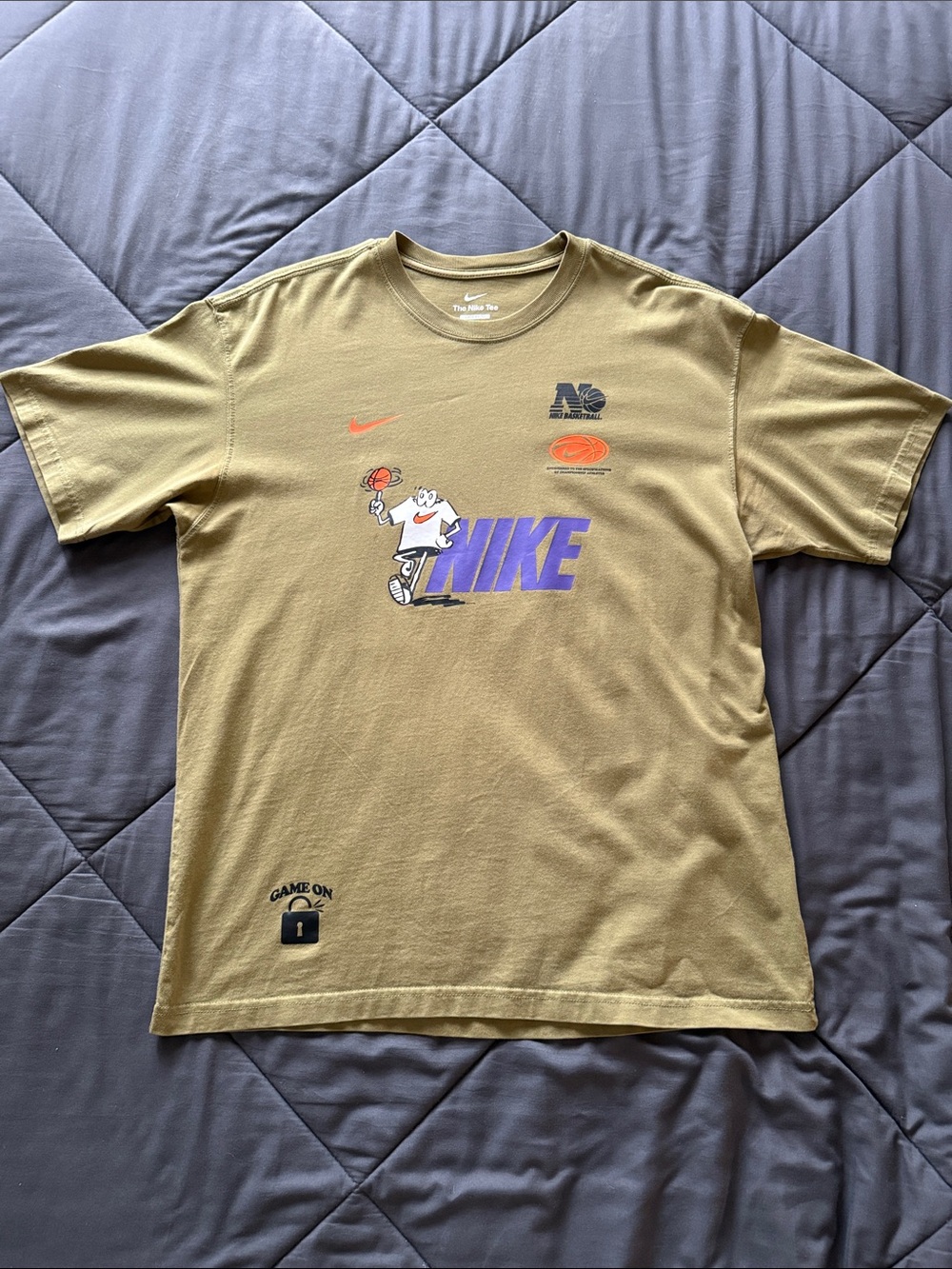 Nike Basketball Shirts Win Cartoon Graphic Loose Fit Tee Olive Green Medium